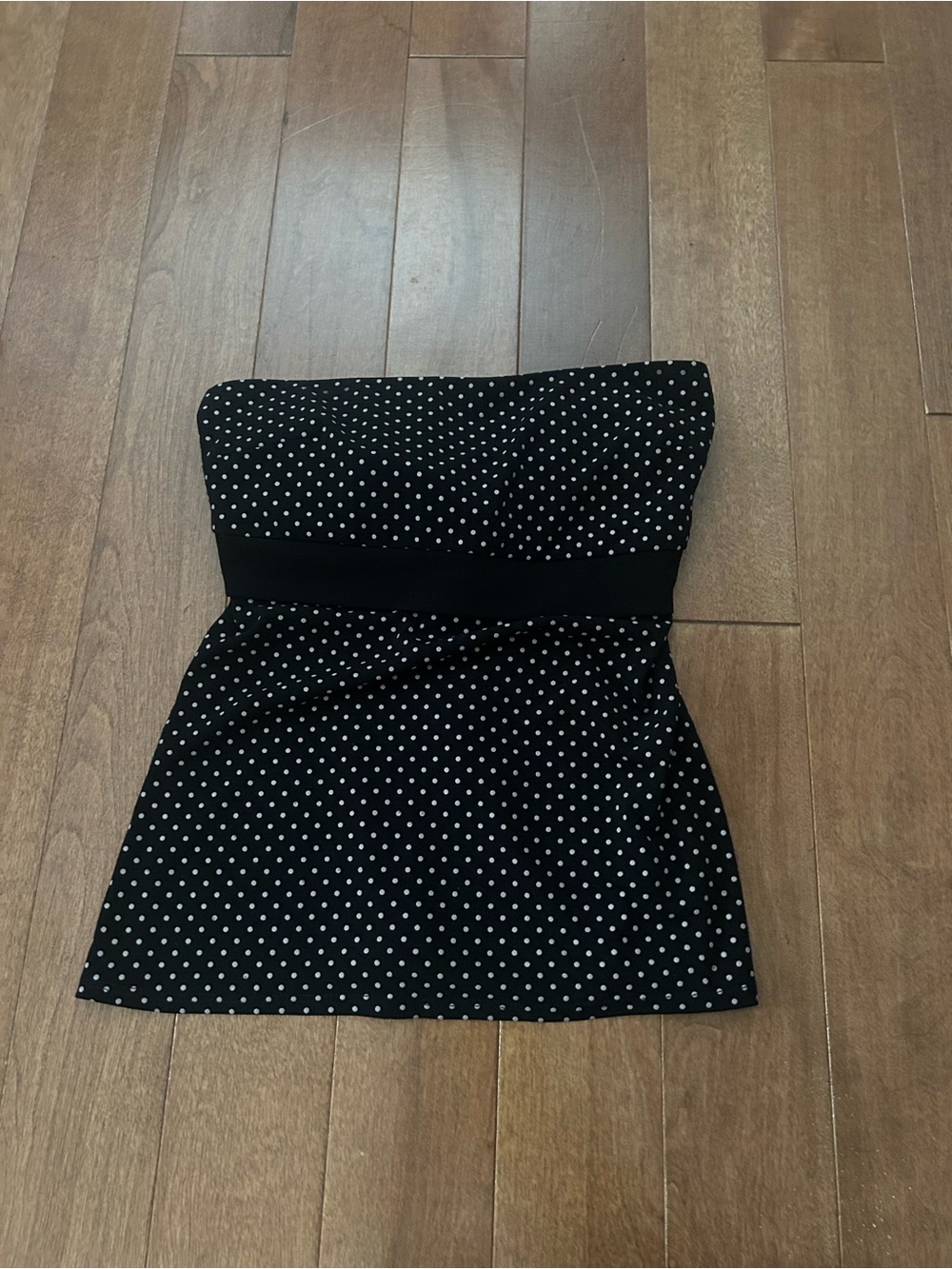 Frank Lyman Design Black Strapless Polka Dot Top